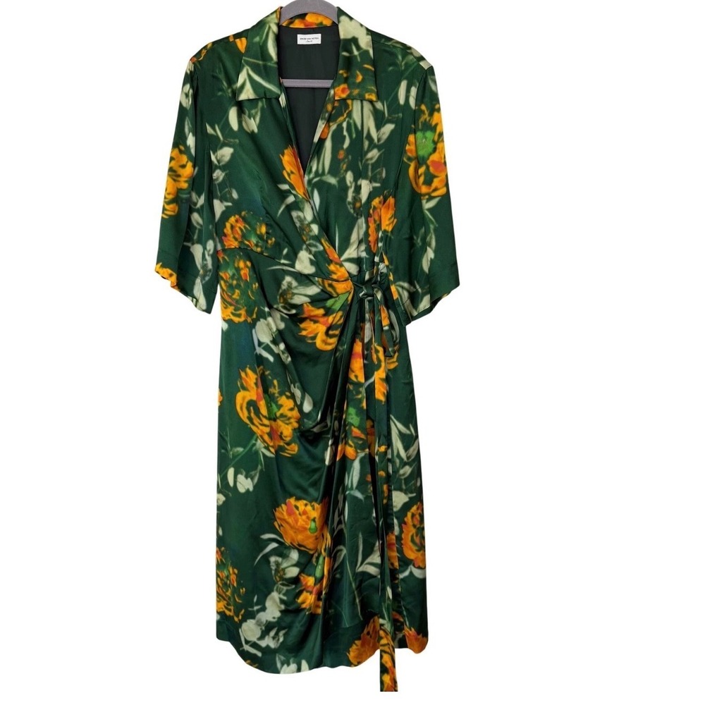 Dries Van Noten Dakola Printed Wrap Midi Dress Size 40 (US8) Green Floral Print - Picture 2 of 10